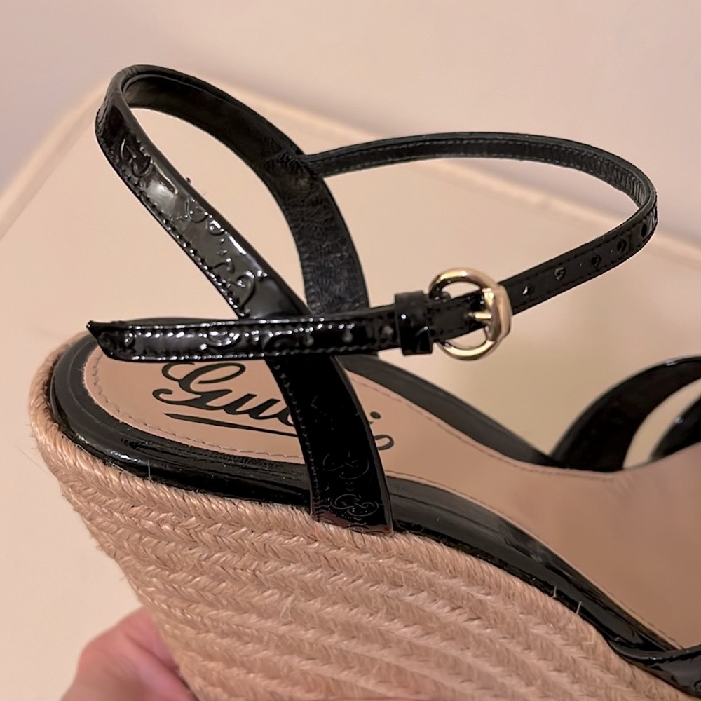Gucci Monogram Vernice Microguccissima Espadrille Wedges - Picture 9 of 12
